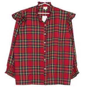 NWT Layers Clothing Top Cottage Dark Academia Preppy Cozy Button Plaid Red 3XL